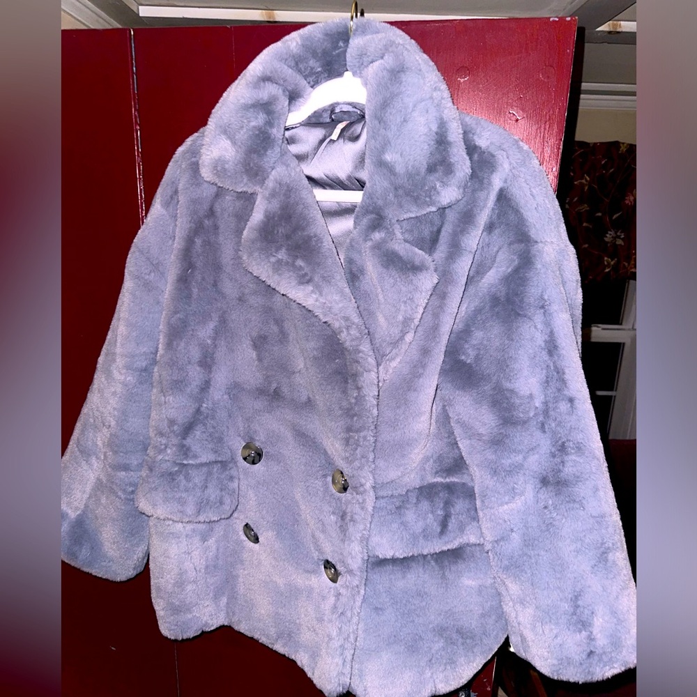 NWOT Free People Kate Faux Fur Coat Sky Blue Teddy - Size S
